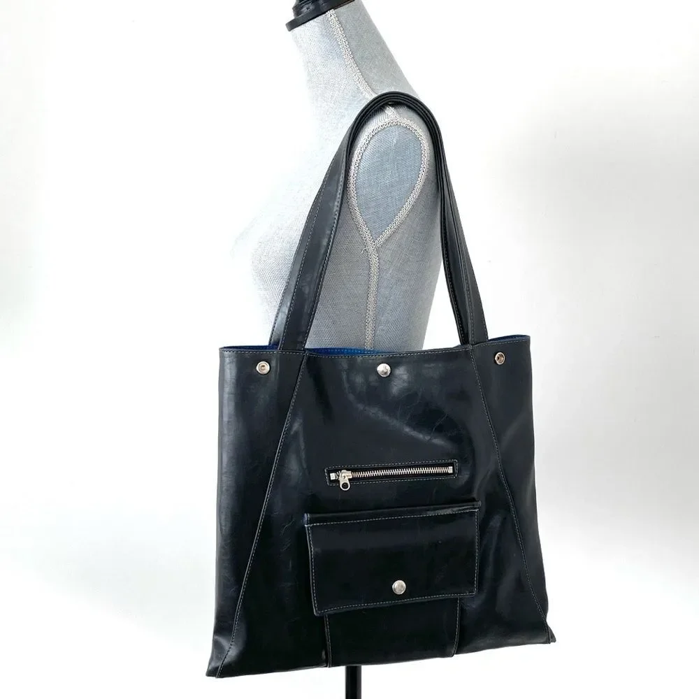 Crystalyn Kae Black Vegan Leather Metier Tote Bag Large Made in USA Minimalist